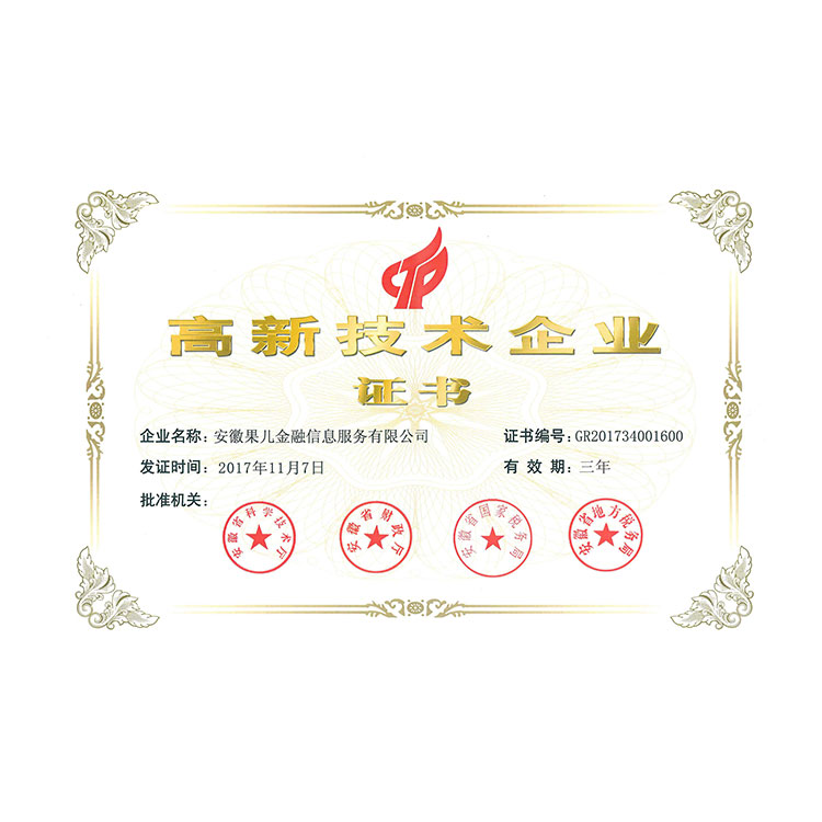 高新技术企业证书